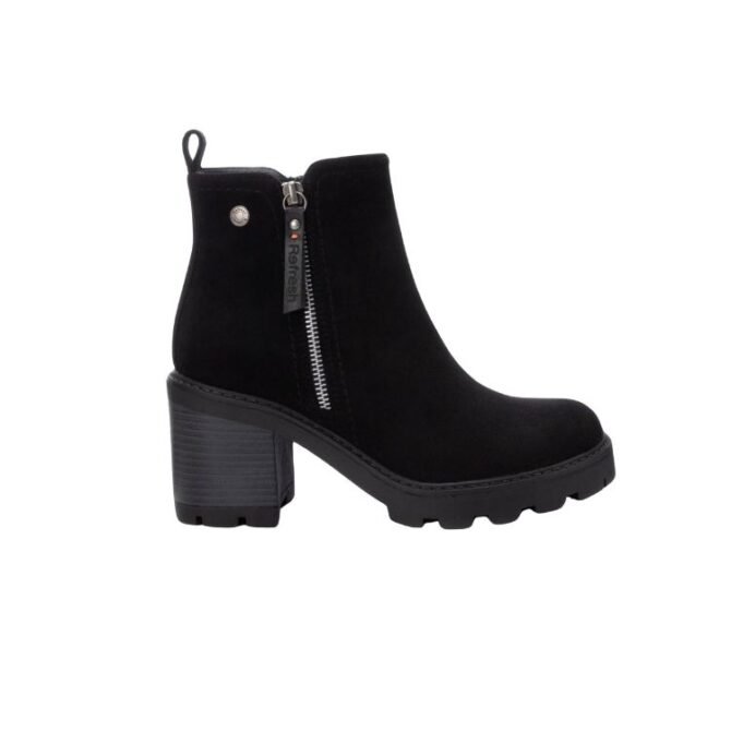 BLACK MICROFIBER LADIES ANKLE BOOTS