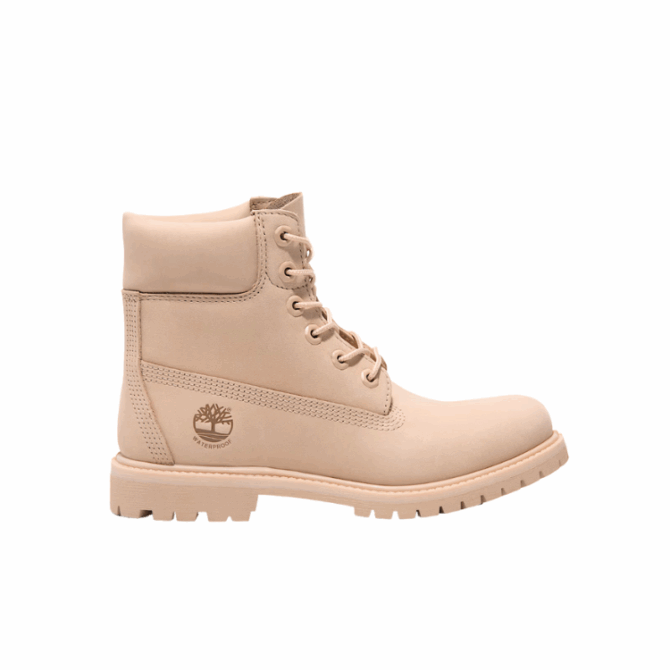 TIMBERLAND PREMIUM 6 INCH LACE UP WATERPROOF BOOT LIGHT BEIGE NUBUCK