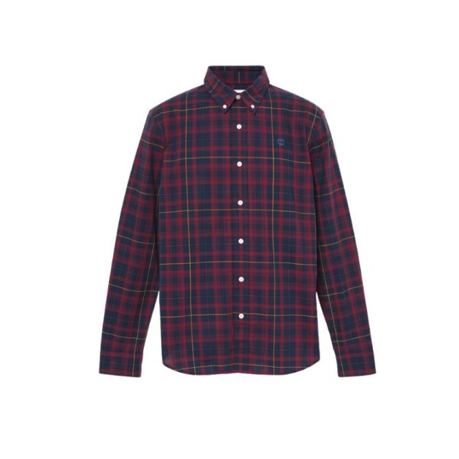 Stretch Poplin Check Shirt for Men in Burgundy